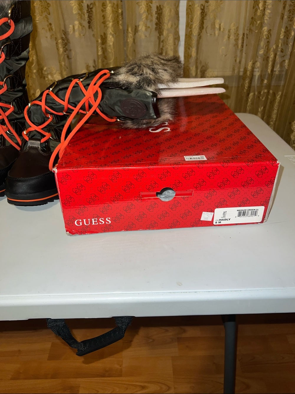 GUESS Men’s Black Boots with Orange Laces and Faux Fur Trim